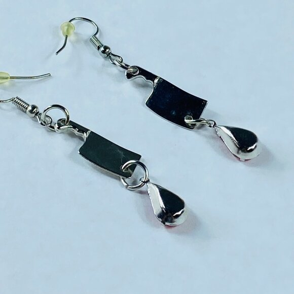 Meat Cleaver Earrings Pierced Hooks Dangle Drop Bead Halloween Whimsical Party - Picture 12 of 13